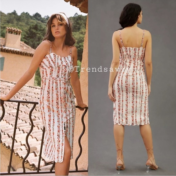 Anthropologie Dresses & Skirts - Anthropologie Ivory Floral Sweetheart Midi Dress Button Front Size Size 14 NWT